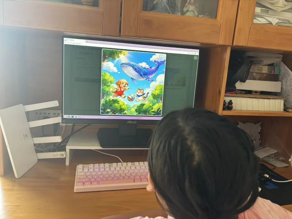 试听课堂纪实:在课堂中查看屏幕上的图像。